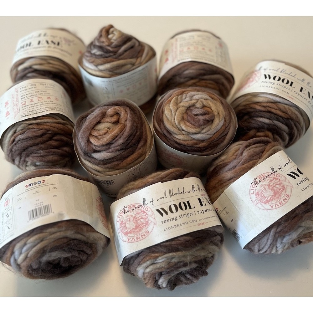 Lot 10 Lion Brand Wool Ease Roving Stripes Yarn Cedar 612 Dye Lot 0720 Bulky